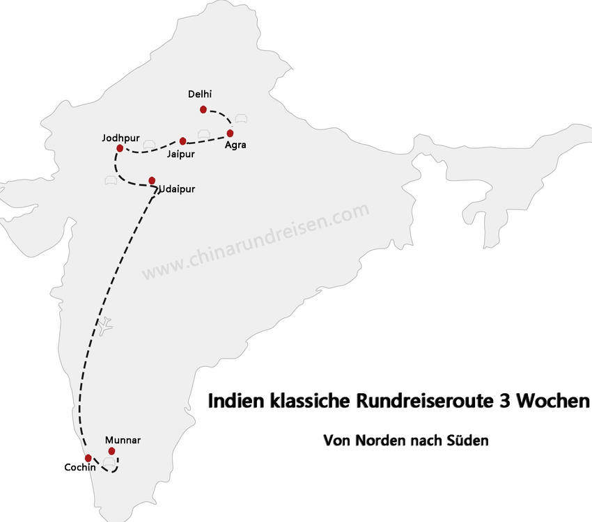 Indien Reiseroute in 3 Wochen