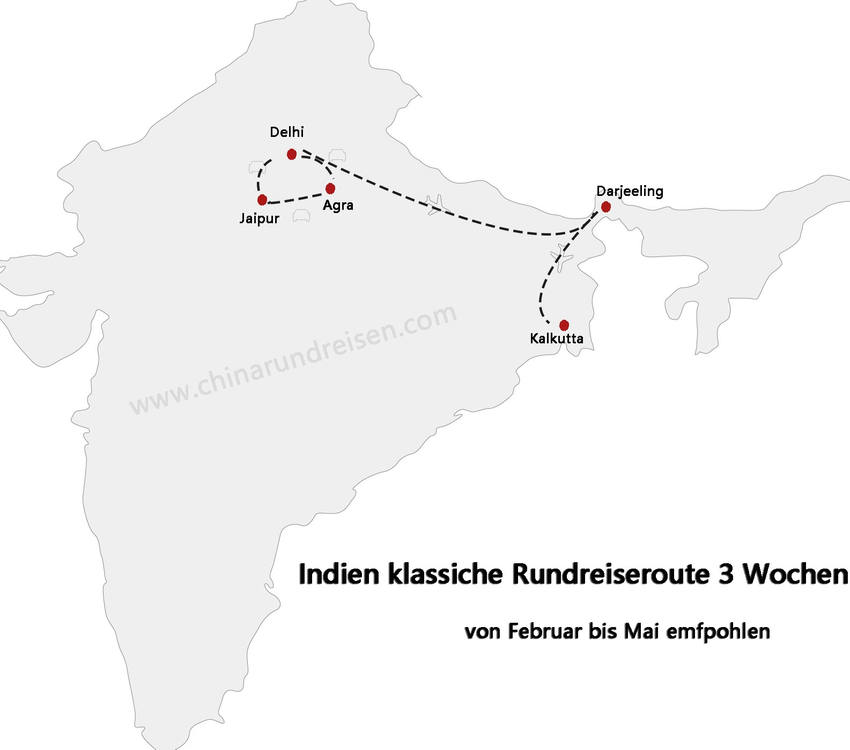 Indien Reiseroute in 3 Wochen-Februar bis Mai