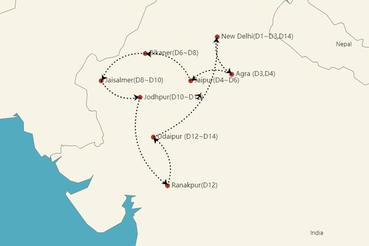 Indien Reiseroute 2 Wochen