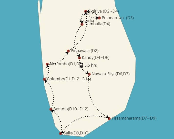 Sri Lanka Reiseroute 2 Wochen